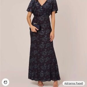 Adrianna Papell Dark Blue Floral Maxi Dress